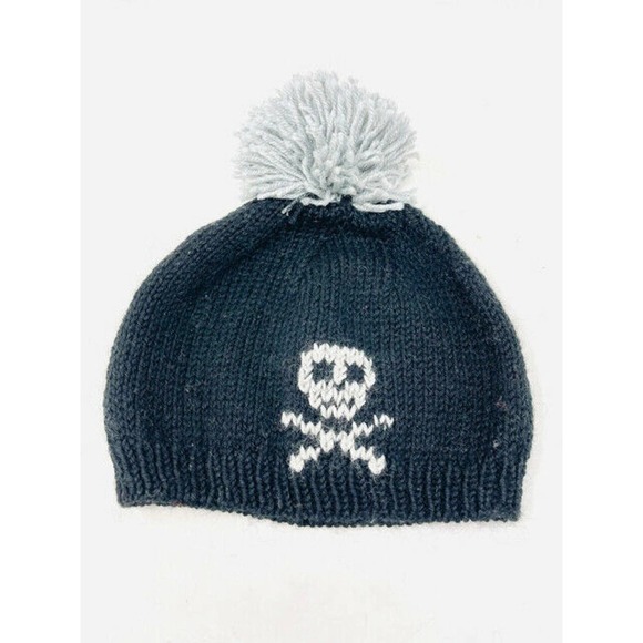 Black Wool Gray Skull Pom Pom Winter Cap main image 4